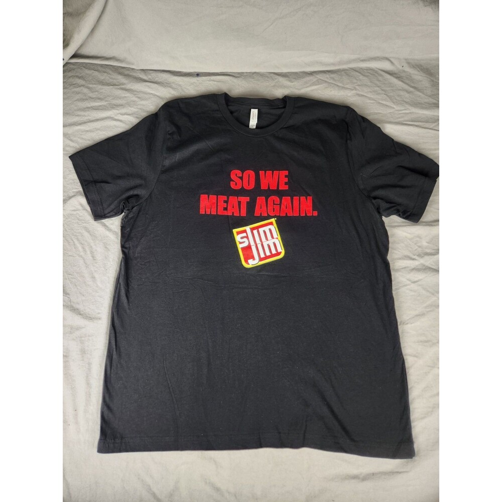 Slim Jim Double Sided T-Shirt XXL "So We Meat Again" Funny Adult BLACK Size XXL